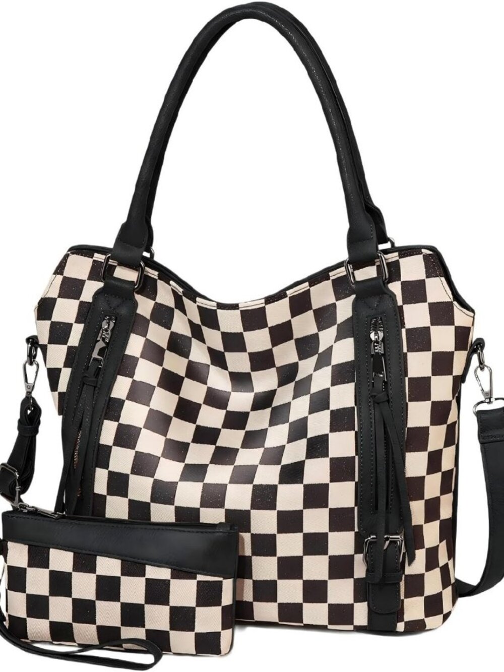 Stylish Vegan Leather Tote & Wallet Set - Chic Shoulder Handbag in Coffee